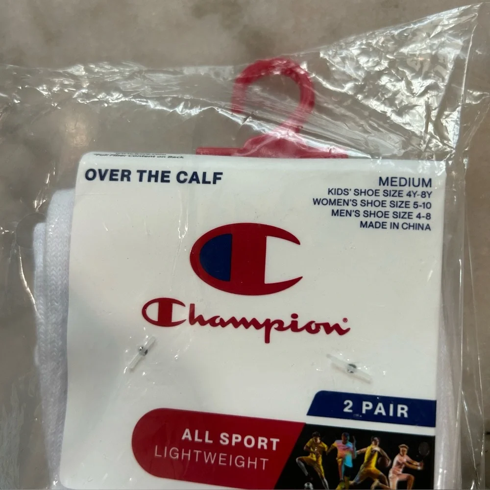 Champion Socks All Sport Performance Over the Calf Socks 2pk - White Size M- New
